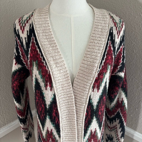 Mossimo Open Front Knit Cardigan Size Medium Argyle Print - Picture 2 of 9